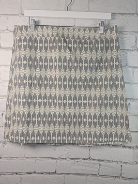 WOMENS RIPSKIRT HAWAII WRAP GRAY CREAM GEOMETRIC DESIGN SUMMER RESORTWEAR SIZE L